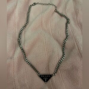 Prada Silver Logo Pendant Necklace